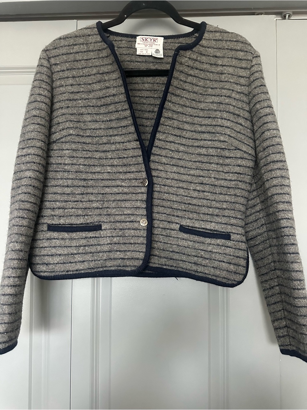 VINTAGE Gray and Navy Striped Wool Jacket